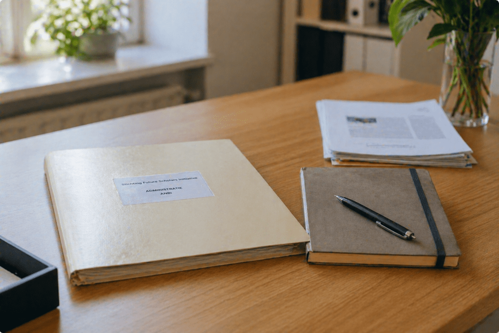 Notitieboekjes en documenten op een bureau als symbool van administratieve transparantie